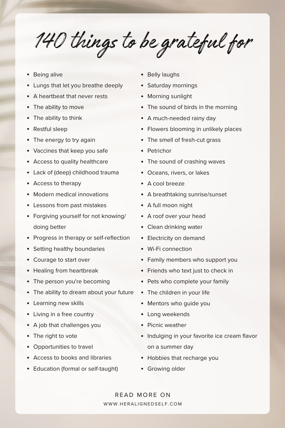 List of things to be grateful for